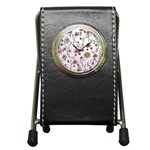 Pink whimsical flowers on pink Stationery Holder Clock