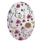 Pink whimsical flowers on pink Oval Ornament (Two Sides)