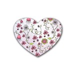 Pink whimsical flowers on pink Drink Coasters (Heart)