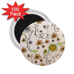 Yellow Whimsical Flowers  2.25  Button Magnet (100 pack)