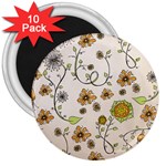 Yellow Whimsical Flowers  3  Button Magnet (10 pack)