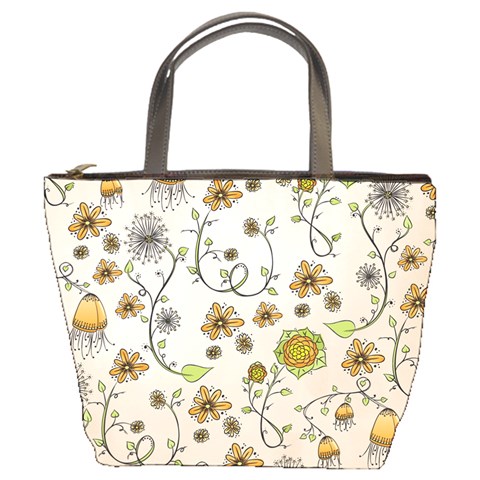 Yellow Whimsical Flowers  Bucket Handbag from UrbanLoad.com Front