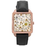 Yellow Whimsical Flowers  Rose Gold Leather Watch 