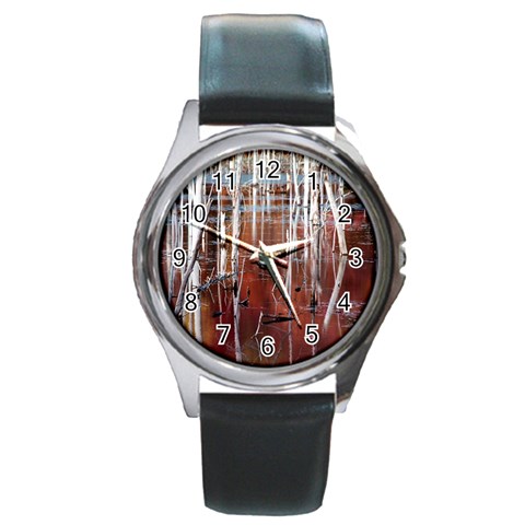 Swamp2 Filtered Round Leather Watch (Silver Rim) from UrbanLoad.com Front