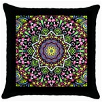 Psychedelic Leaves Mandala Black Throw Pillow Case