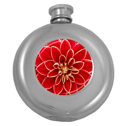 Red Dahila Hip Flask (Round) from UrbanLoad.com Front