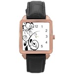 Floral Butterfly Design Rose Gold Leather Watch 