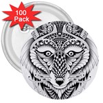 Ornate Foxy Wolf 3  Button (100 pack)