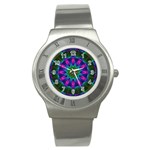 Star Of Leaves, Abstract Magenta Green Forest Stainless Steel Watch (Slim)