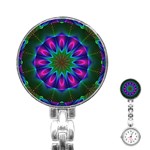 Star Of Leaves, Abstract Magenta Green Forest Stainless Steel Nurses Watch