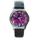 Beautiful Day Just Smile Round Leather Watch (Silver Rim)