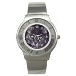 Cat With Glowing Eyes Stainless Steel Watch