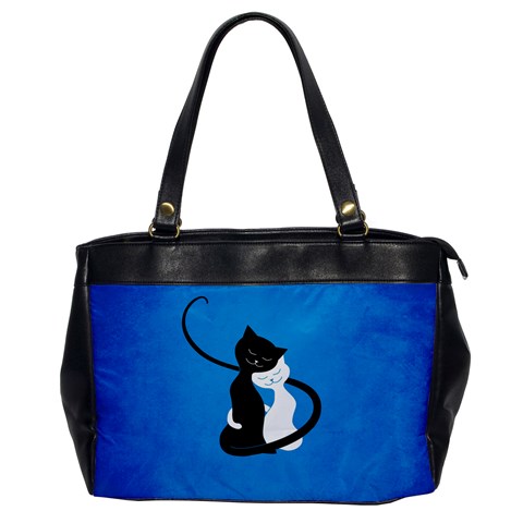 Blue White And Black Cats In Love Oversize Office Handbag (One Side) from UrbanLoad.com Front