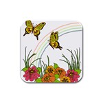 Butterflies & Rainbow Rubber Square Coaster (4 pack)
