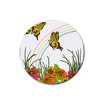 Butterflies & Rainbow Rubber Coaster (Round)