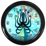 Star Nation Octopus Wall Clock (Black with 12 white numbers)
