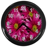 Pink Flowers Wall Clock (Black)