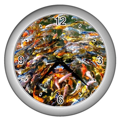 Koi Carp Feeding Frenzy Wall Clock (Silver) from UrbanLoad.com Front