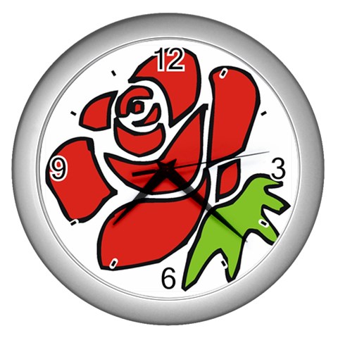 Artistic Red Rose Wall Clock (Silver) from UrbanLoad.com Front