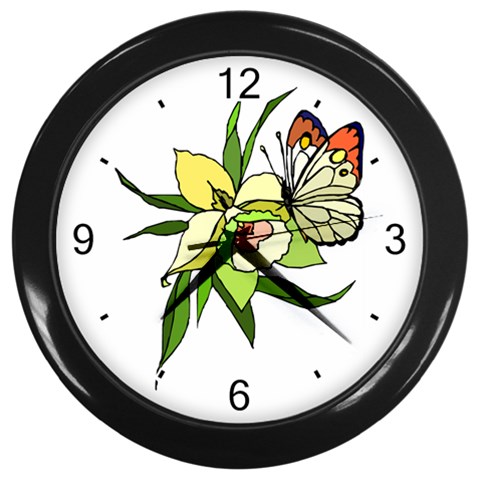 Flower and Cool Butterfly Wall Clock (Black) from UrbanLoad.com Front