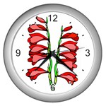 Red Gladiola Wall Clock (Silver)
