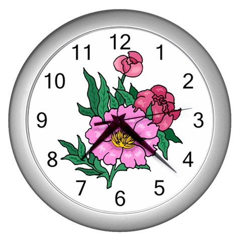 Three Pretty Flowers Wall Clock (Silver) from UrbanLoad.com Front
