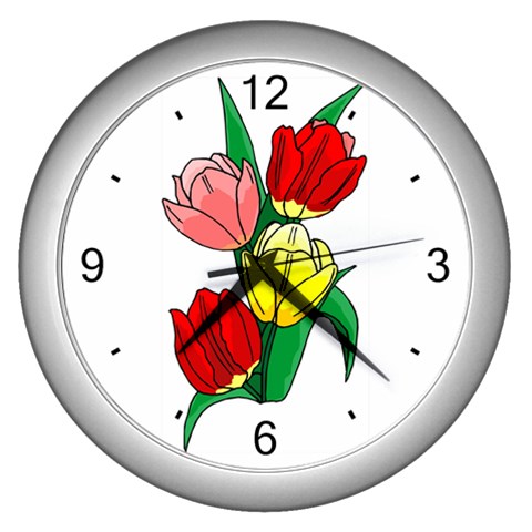Mixed Color Tulips Wall Clock (Silver) from UrbanLoad.com Front
