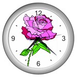 Single Purple Rose Wall Clock (Silver)