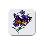 Flower and Exotic Butterfly Rubber Square Coaster (4 pack)
