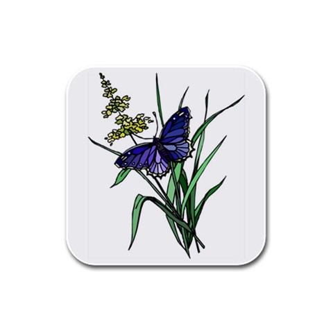 Flower and Blue Butterfly Rubber Square Coaster (4 pack) from UrbanLoad.com Front