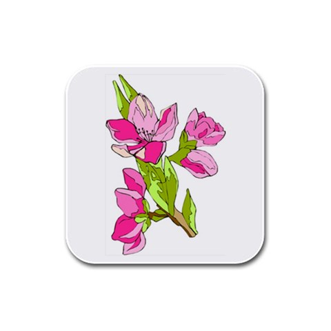 Pink Flowers Rubber Square Coaster (4 pack) from UrbanLoad.com Front