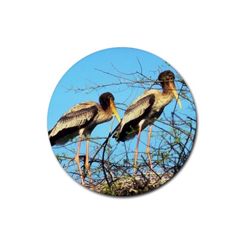 Painted Storks Bird Rubber Round Coaster (4 pack) from UrbanLoad.com Front