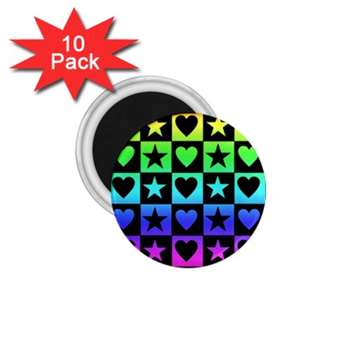 Rainbow Stars and Hearts 1.75  Button Magnet (10 pack) from UrbanLoad.com Front