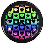 Rainbow Stars and Hearts Wall Clock (Black)