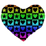 Rainbow Stars and Hearts Large 19  Premium Heart Shape Cushion