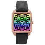 Rainbow Stars and Hearts Rose Gold Leather Watch 