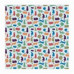 Blue Colorful Cats Silhouettes Pattern Medium Glasses Cloth (2-Side)