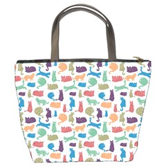 Blue Colorful Cats Silhouettes Pattern Bucket Bags from UrbanLoad.com Back