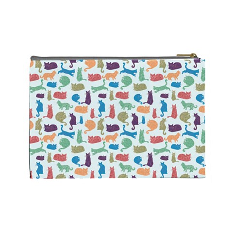 Blue Colorful Cats Silhouettes Pattern Cosmetic Bag (Large)  from UrbanLoad.com Back