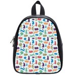 Blue Colorful Cats Silhouettes Pattern School Bags (Small) 