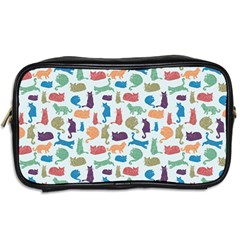 Blue Colorful Cats Silhouettes Pattern Toiletries Bags 2 Back