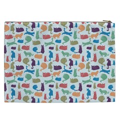 Blue Colorful Cats Silhouettes Pattern Cosmetic Bag (XXL)  from UrbanLoad.com Back