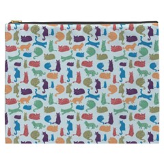 Blue Colorful Cats Silhouettes Pattern Cosmetic Bag (XXXL)  from UrbanLoad.com Front