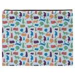 Blue Colorful Cats Silhouettes Pattern Cosmetic Bag (XXXL) 