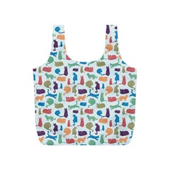 Blue Colorful Cats Silhouettes Pattern Full Print Recycle Bags (S)  from UrbanLoad.com Front