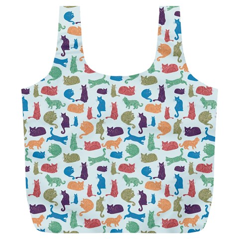Blue Colorful Cats Silhouettes Pattern Full Print Recycle Bags (L)  from UrbanLoad.com Front