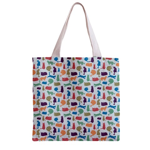 Blue Colorful Cats Silhouettes Pattern Zipper Grocery Tote Bags from UrbanLoad.com Back