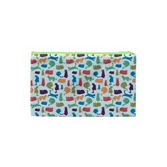Blue Colorful Cats Silhouettes Pattern Cosmetic Bag (XS) from UrbanLoad.com Back