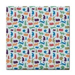 Blue Colorful Cats Silhouettes Pattern Tile Coasters