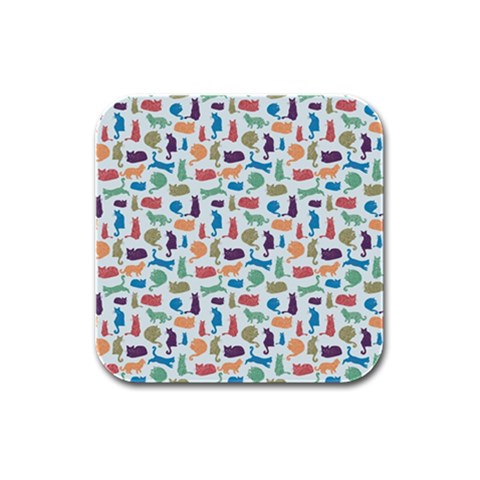 Blue Colorful Cats Silhouettes Pattern Rubber Square Coaster (4 pack)  from UrbanLoad.com Front